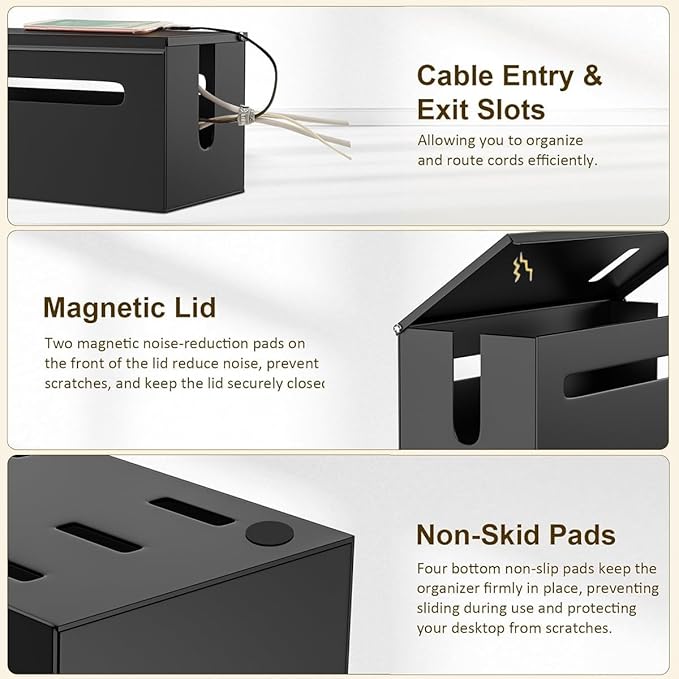 0.6mm Metal Cable Management Box Large Cable Organizer Box and Power Strip Box for Electrical Cord Hiding, Home Office Floor Cables Hider, TV Wires Storage Organization