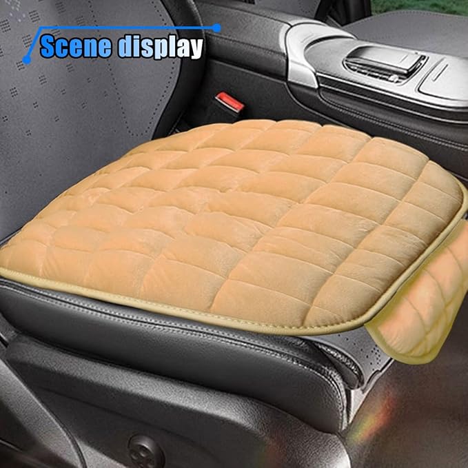 LAINLOY Car Seat Cushion, Soft Plush Vehicle Driver Seat Pad with Storage Pocket, Non-Slip Flat Rubber Bottom, Universal Seat Protector Cover for Truck, Car, SUV, Home, Office, Chair(Beige)