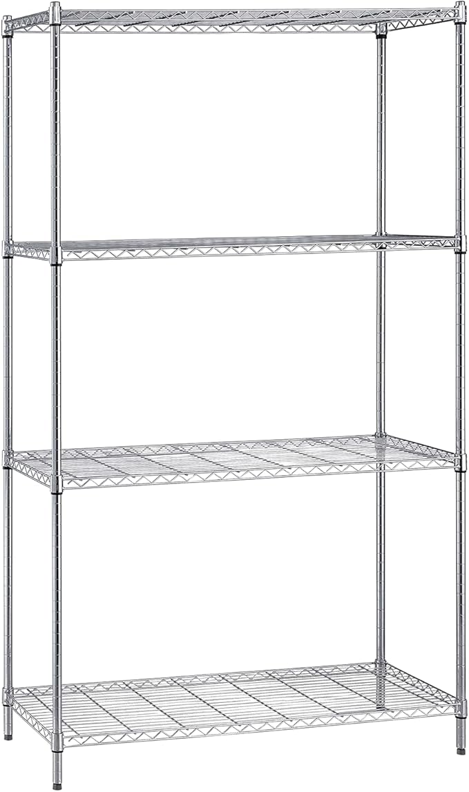Quantum Storage Systems WR86-3036C Starter Kit for 86" High 4-Tier Wire Shelving Unit, Chrome Finish, 30" Width x 36" Length x 86" Height