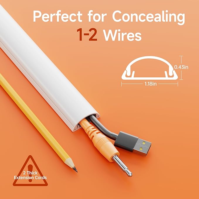 Delamu 85in Adhesive Cord Hider Wall, Mounted TV Cord Cover Kit, Multiple Cable Raceways for Wall Corner, Wire Cover Hiders for 1-2 Cables, 1.18" W X 0.43" H, White