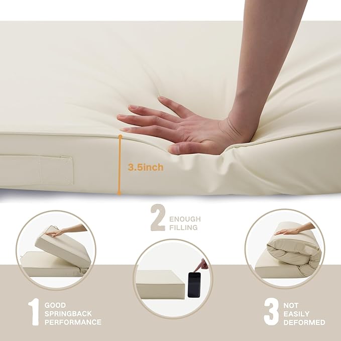 Outdoor Bench Cushion Waterproof with Memory Foam,Patio Bench Cushions for Outdoor/Indoor Furniture Porch Swing Cushion with Handle and Adjustable Strap,Cream Beige,36x18 Inch