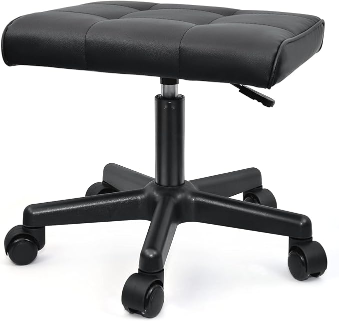 Footrest Under Desk Leg Rest Ottoman Adjustable Height Foot Stool with Wheels Leather Footrest for Home Office, Large (Black)