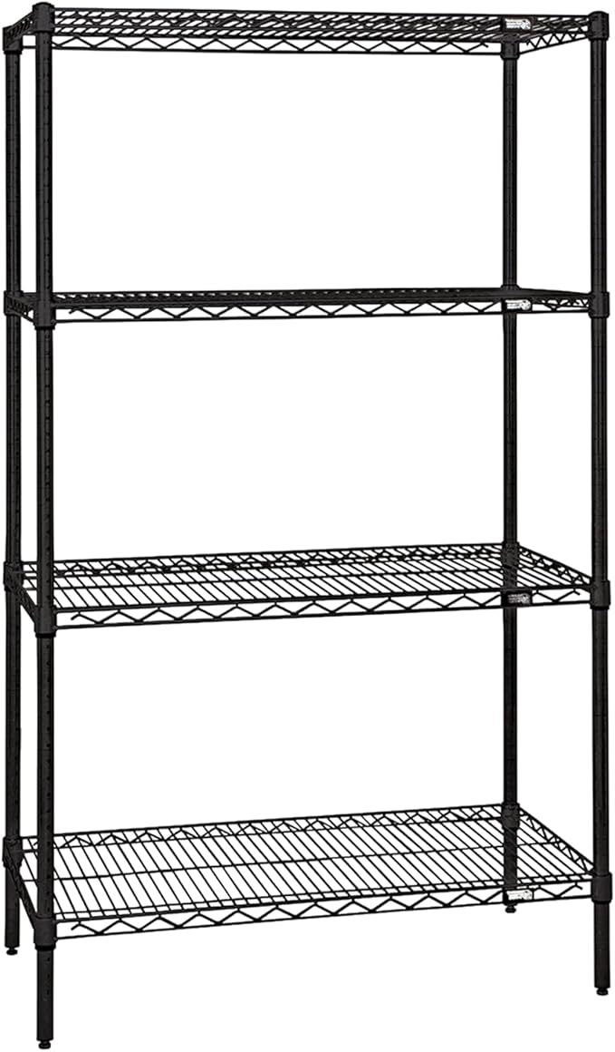 QUANTUM STORAGE SYSTEMS WR86-2130BK Starter Kit Wire Shelves Black Epoxy 4 Shelves 86" H x 30" W x 21" D