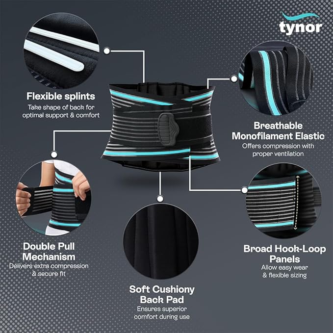 TYNOR Back Support Belt Adjustable Back Brace for Lower Back Pain,Breathable Lumbar Support Belt for Men & Women, Lower Back Brace for Herniated Disc, Sciatica & Heavy Lifting (Small, Classic Black)