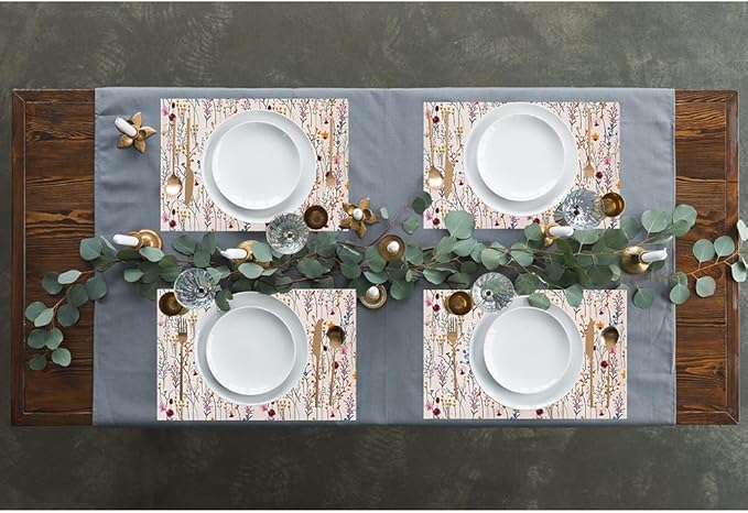 Watercolor Wild Flowers Placemats Set of 6, 12x18 Inch Seasonal Spring Summer Colorful Floral Table Mats for Home Party Kitchen Dining Decoration