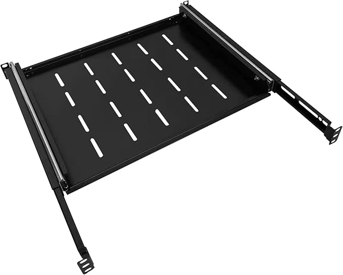 1U Sliding Shelf Tray 19in Mount Keyboard Shelf Tray, Adjustable Depth 14.75 to 26in Sliding Tray for Server Rack/Cabinet Steel Pull Out Drawer for Racks 200LBS Weight GLOBALRACK(SLD-1U14-26)