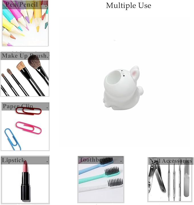 Cute Small Pen Pencil Holder, Kawaii Resin Cat Dog Dinosaur Rabbit Animal Paper Clip Toothbrush Mini Storage Organizer Office Desk Decorations