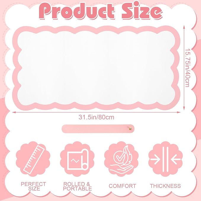Teenyyou Makeup Mat for Vanity Protect Scalloped Makeup Mat 31.5 x 15.8'' Vanity Cover Top 2026 Graduation Gifts Dual-sided Dressing Table Pad Waterproof Mouse Pads for Dormitory Desktop(Pink Edge)