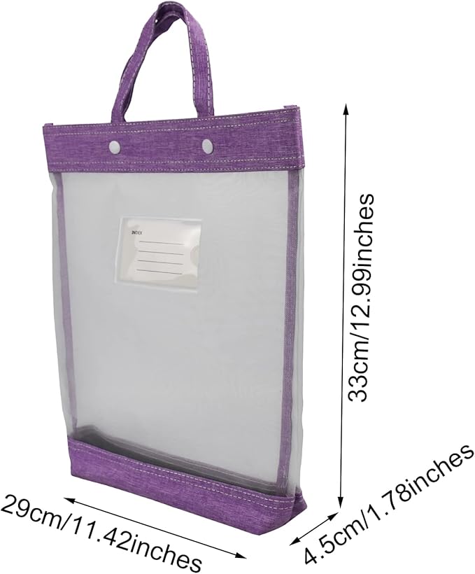 Nylon Document Bag with Handle Light Transparent Mesh File Tote Bag Pouch for Carrying Books Papers (1, Purple)