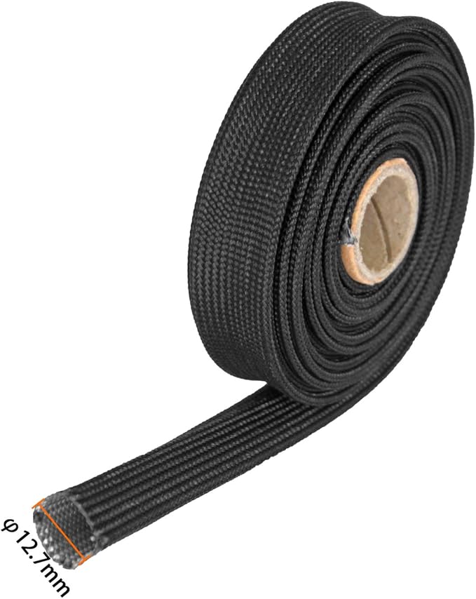 Heat Hose Fiberglass Wrap Shield Sleeve- 1/2" ID x 10'Black Adjustable Hose Heat Shield Spark Plug Wire fuel line Roll For Car Wire Loom cable Brake Line Cable