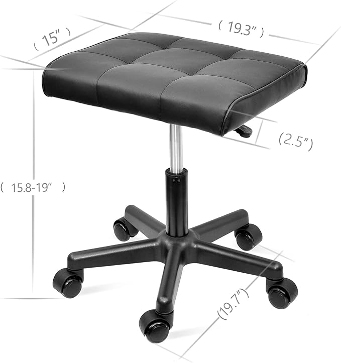 Footrest Under Desk Leg Rest Ottoman Adjustable Height Foot Stool with Wheels Leather Footrest for Home Office, Large (Black)