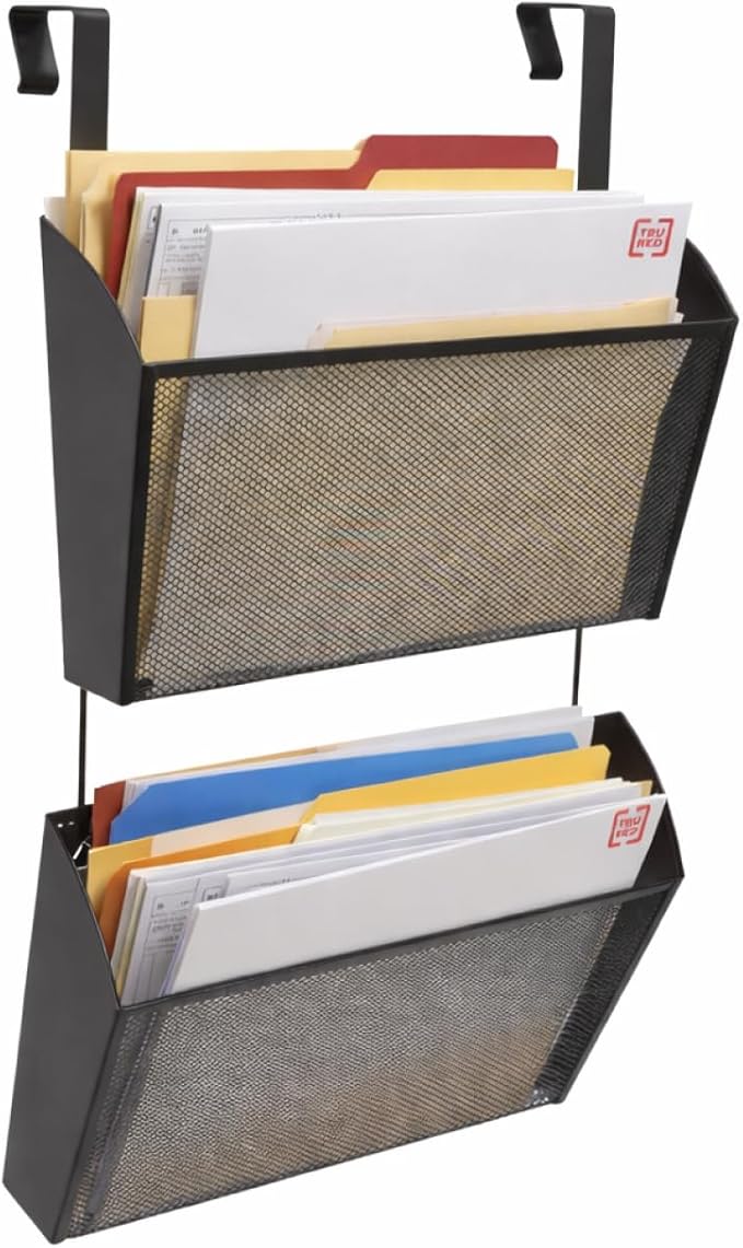 Staples TRU RED Mesh Letter Wall File, 1 - Pocket Hanging Organizer, Black, 2-Pack - Wall - Mounted Office, Door and Cubicle File Holder