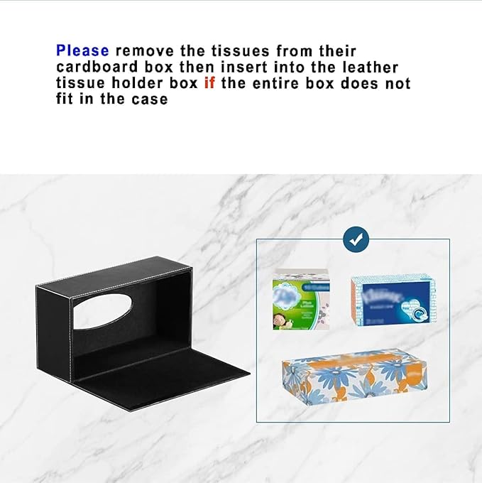 PU Leather Tissue Box Holder, Tissue Box Holder Business Black，Rectangular Napkin Holder Pumping Paper Case Dispenser for Home Office Car Automotive Decoration (9.44 * 4.72 * 3.74inch Black)