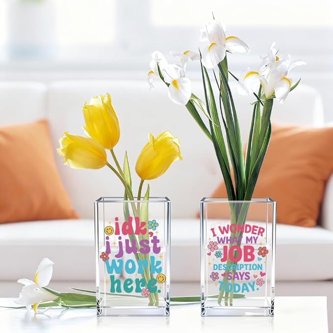 Idk I Just Work Here Acrylic Pen Holder Cup Set 2, Cute Pencil Holder Desk Organizer, Funny Desk Accessories, Sarcastic Gag Office Gifts for Women Coworkers Teachers Work Besties Boss Employees