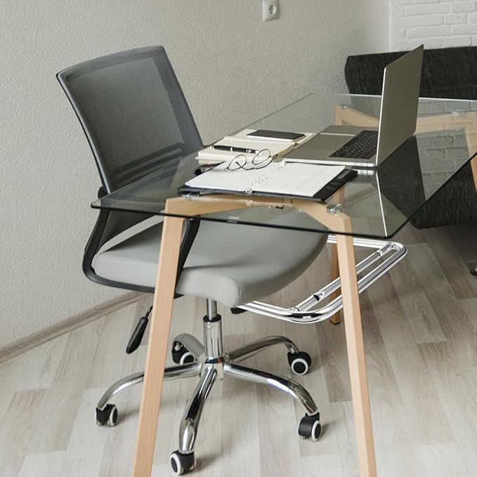 KALLORY One-Piece Electroplating Footrest for Office Chair Stainless Steel Telescopic Foot Pedal Frame 16.14X14.56X0.78In Space-Saving Pull-and-Flip Design for Comfortable Leg Support