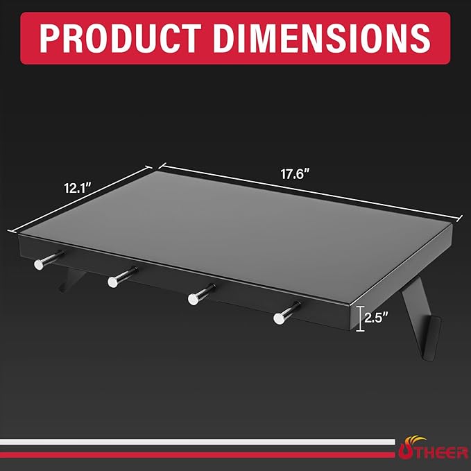 Utheer Front Shelf for Oklahoma Joe's Longhorn Combo 3-Burner Charcoal/Gas Smoker Grill, Heavy-Duty Steel Oklahoma Joe Grill Parts with 4 Tool Hooks, 17.6" x 12.1" Replacement Accessories