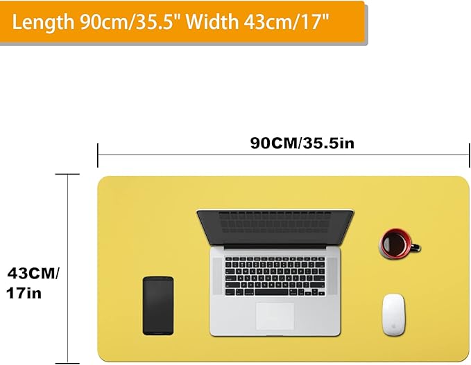 Large Leather Desk Pad Protector 35.4" x 17",Non-Slip Durable Office Desk Mat for Writing, Computer, Laptop, Mouse Pad & Desktop Use,Desk Protector Mat,Yellow