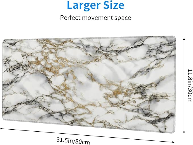 White Black Gold Marble Texture Large Mouse Pad & Desk Mat Extended Mousepad Non-Slip Rubber Base Laptop Computer Keyboard Pad for Gaming, Office & Home Decor, XL - 31.5" X 11.8"