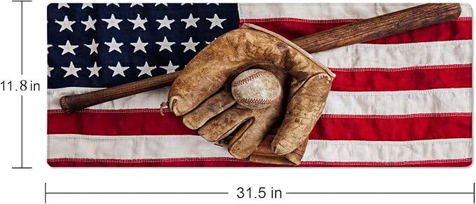Old Baseball with USA American Flag Desk Pad Mouse Pad,Large Gaming Mouse Mat with Stitched Edges,Non-Slip Waterproof Rubber Base Mous Mat for Office Computer Keyboard Laptop Home(31.5X11.8 in)