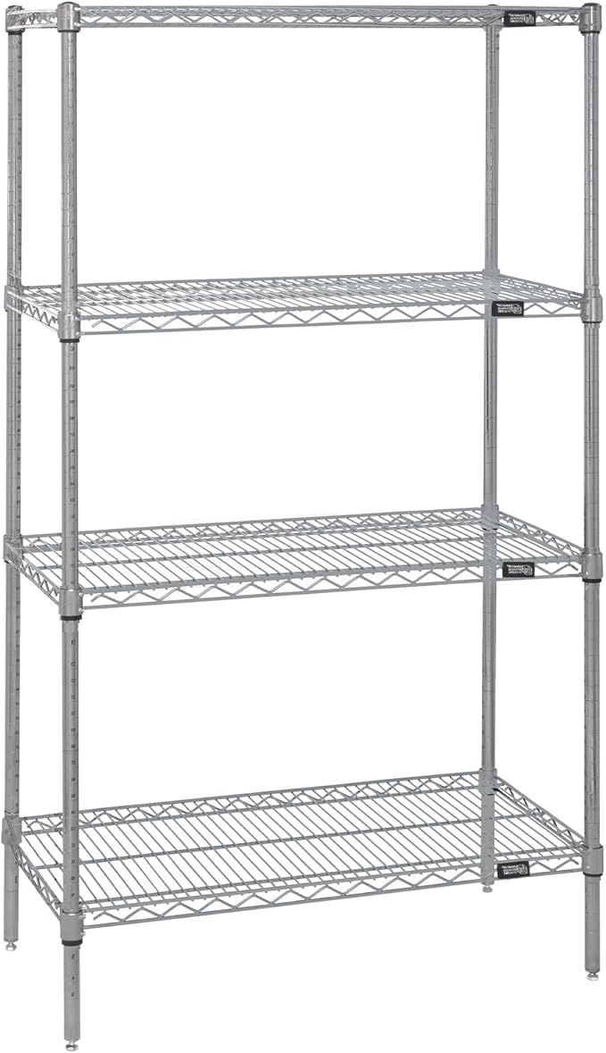 QUANTUM STORAGE SYSTEMS WR74-1236S Starter Kit Wire Shelves Stainless Steel 4 Shelves 74" H x 36" W x 12" D