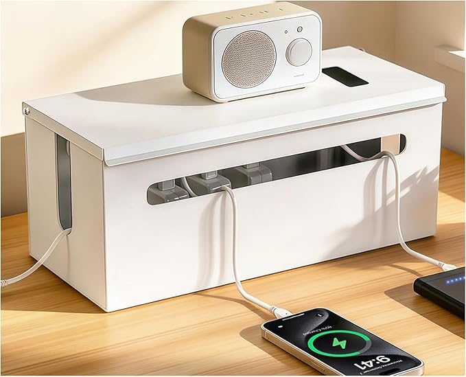 0.6mm Metal Cable Management Box - Large Cable Organizer Box and Power Strip Box for Electrical Cord Hiding, Home Office Floor Cables Hider, TV Wires Storage Organization