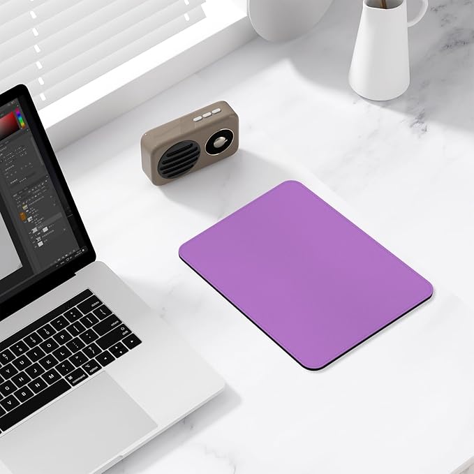 Leather Mouse Pad, Office Mouse Mat Non-Slip Rubber Base Stitched Edge Washable Waterproof Rectangular Mousepad for Office Gaming PC Laptop, 9.8" x 7.9", Purple