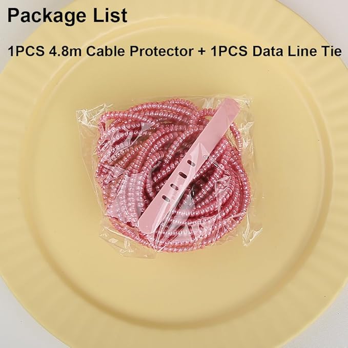 4.8M(15.75FT) Spiral Cable Protector, Multicolor Suitable for Most Phone/Pad/Laptop USB Wire Cord Savers Protection Cover Anti-Break Wrap Charger Data Line Cables Sleeves, Laser Rose