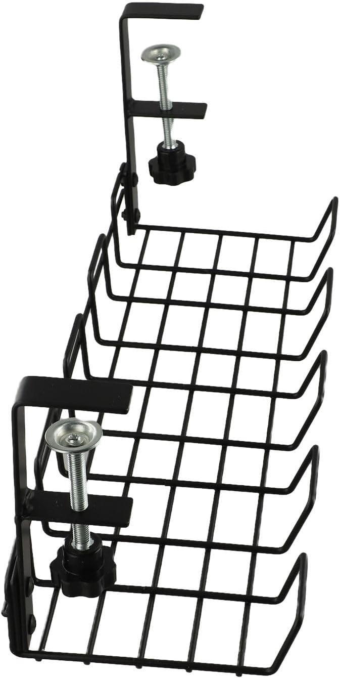 Under Desk Cable Management Tray Wire Organizer, 37 x 14.5 x 14.5 cm, Carbon Steel Mesh Rack with Clamp-On Design, No Drilling Required