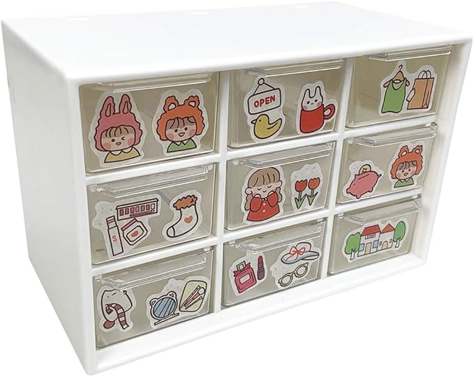 SITAKE Mini Plastic Drawer Organizer, Art Craft Organizers and Storage Used In Desk, Vanity in Home Or Office, 9 Removable Drawers for DIY Crafts, Art Supply, Office Supplies and Jewelry (Beige)