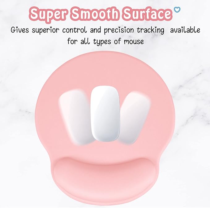 Hsurbtra Ergonomic Mouse Pad with Wrist Rest Support, Gel Mouse Pads with Non-Slip PU Base, Pain Relief Memory Foam Computer Mat, Cute Office Supplies Desk Decro Accessories, Pink