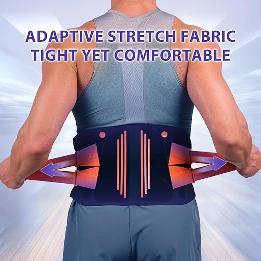 Breathable 4D Knit Back Brace for Lower Back Pain Relief, Lumbar Support - Adjustable Waist Belt with Memory Support Plates & Compression Straps, for Sports, Fitness, Office, Men & Women (Black, X-Large)