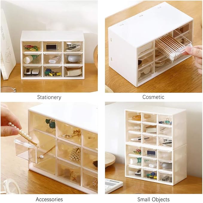 SITAKE Mini Plastic Drawer Organizer, Art Craft Organizers and Storage Used In Desk, Vanity in Home Or Office, 9 Removable Drawers for DIY Crafts, Art Supply, Office Supplies and Jewelry (Beige)