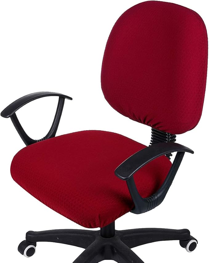 Smiry Stretch Jacquard Office Computer Chair Covers, Removable Washable Universal Desk Rotating Chair Slipcovers Protector, Seat + Backrest Cover, Burgandy