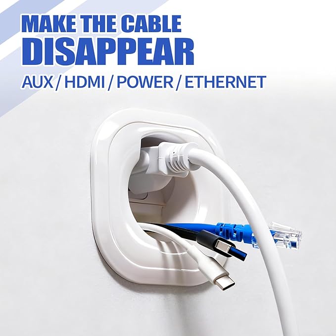 in Wall Cable Management Kit, MOOEGG Wall Mount TV Cord Hider, Hide Wires Along Wall, Built-in Outlet Wire Concealer with Extension Cord & Hand Saw, Safe Practical Cable Organizer for Home Theater