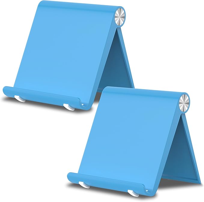 Cell Phone Foldable Stand for Desk, Portable Cell Phone Holder, Adjustable Tablet Dock, Office Desk Accessories for iPhone 17 16 15 14 13 Pro Max Air, Galaxy S25, S24, Blue&Blue