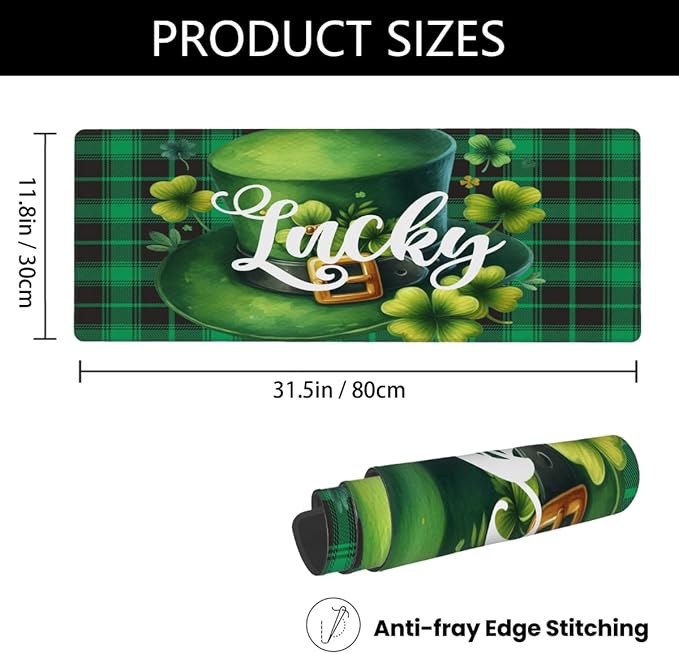 Large Mouse Pad Non-Slip Rubber St Patrick Hat Long Gaming Desk Mat Big Computer Keyboard Mousepad Waterproof Protector Wristing Pad for Gaming Office Home Decorative 31.5 X 11.8 Inch