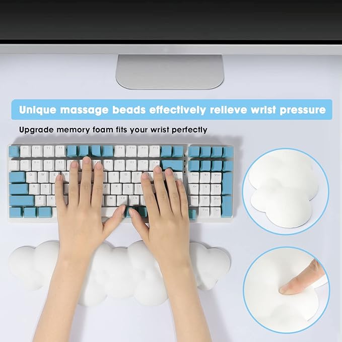 ATTACK SHARK 4 in1 Cloud Mouse Pad,Keyboard Wrist Rest,Mouse Wrist Rest Support,and Leather Coaster Set with Office Desk Mat,Non-Slip PU Desk Pad Memory Foam Ergonomic Pain Relief for Office and Home