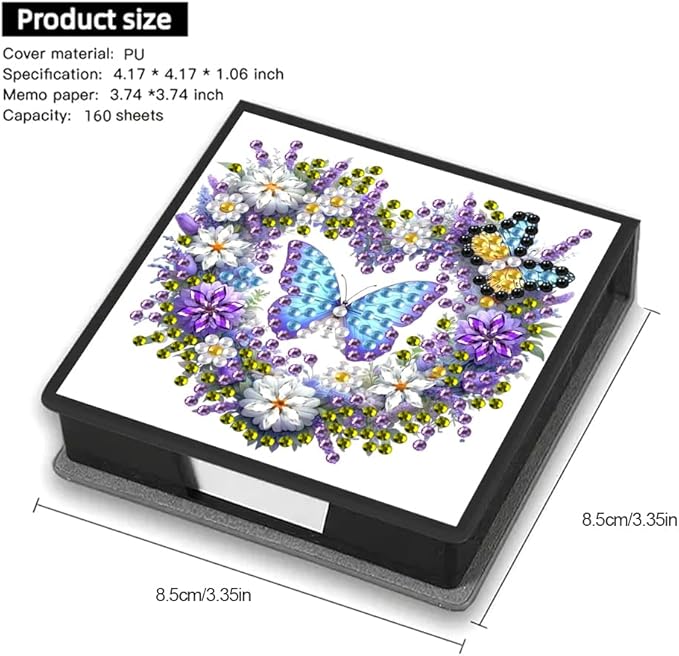 Diamond Painting Kits Sticky Note Holder, DIY Diamond Art Accessories Memo Pad Box for Desk, Mosaic Craft Kits for Adults Beginners, Cute Office Decor Gifts Women(Heart Butterfly A)