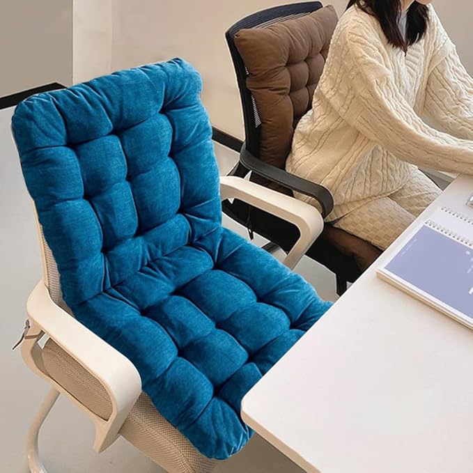 Desk Chair Cushion,Non-Slip Office Chair Pad with Ties,Soft Seat Cushion with High Back Support for Dorm,Car,Dining Room,Kitchen,Rocking Chairs (Blue)