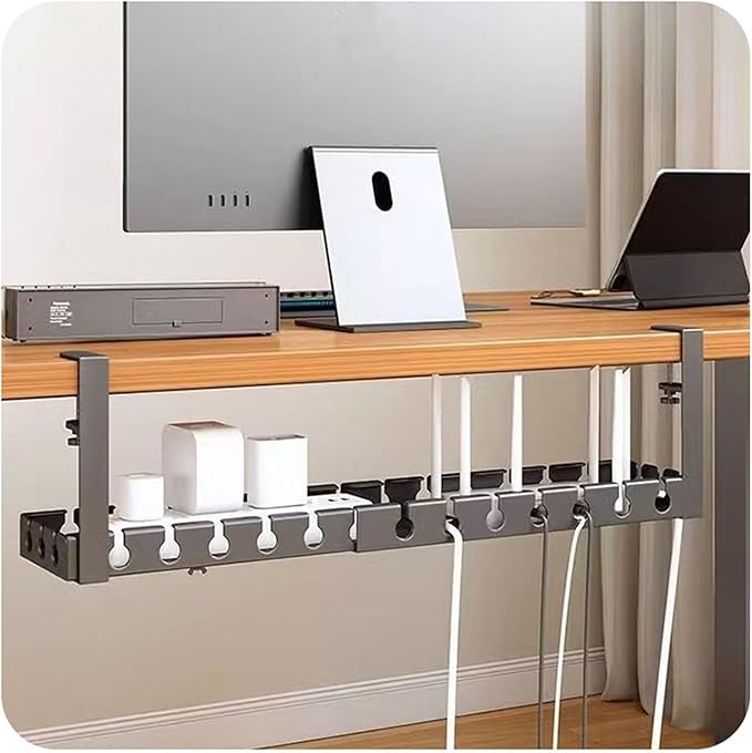 Extendable Desk Mount Cable Tray Mild Steel Mess Complimentary Storage Answer for Office Home No Drill Cord Management Space Saving Wire Organizers