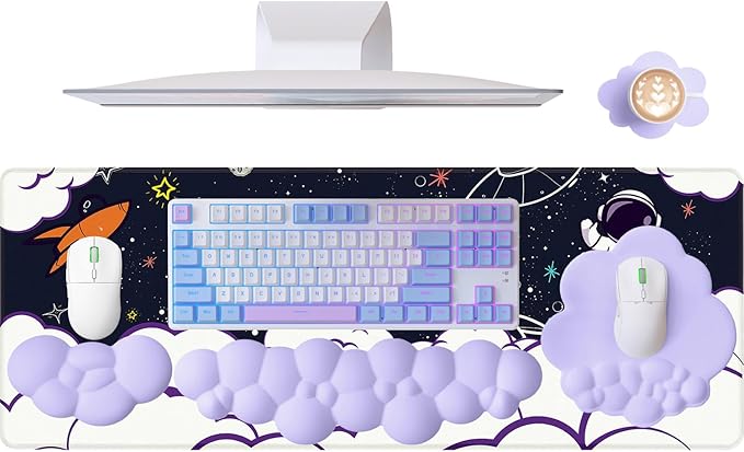 5 in1 Cloud Mouse Pad,Keyboard Wrist Rest,Mouse Wrist Rest Support,Mouse Pad Wirst Rest and Leather Coaster Set with Office Desk Mat,Memory Foam Ergonomic Easy Typing Pain Relief for Office and Home