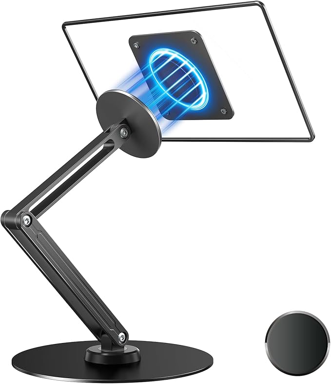 UPERFECT Portable Magnetic VESA Stand, All-Aluminum Adjustable Arm for 10–18.5″ Devices, 75×75mm VESA, Adhesive Metal Plates, 360° Swivel Base, Supports up to 4.4 lbs, Travel Desk Stand