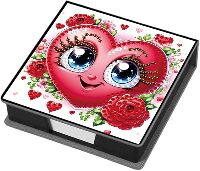 FRANDEK Heart-Shaped Roses Diamond Art Note Box DIY Set, Sticky Notes Holder with 160 Refills, Love Theme Desk Organizer Gift for Valentine'Day Anniversary Romantic Office & Home Decor