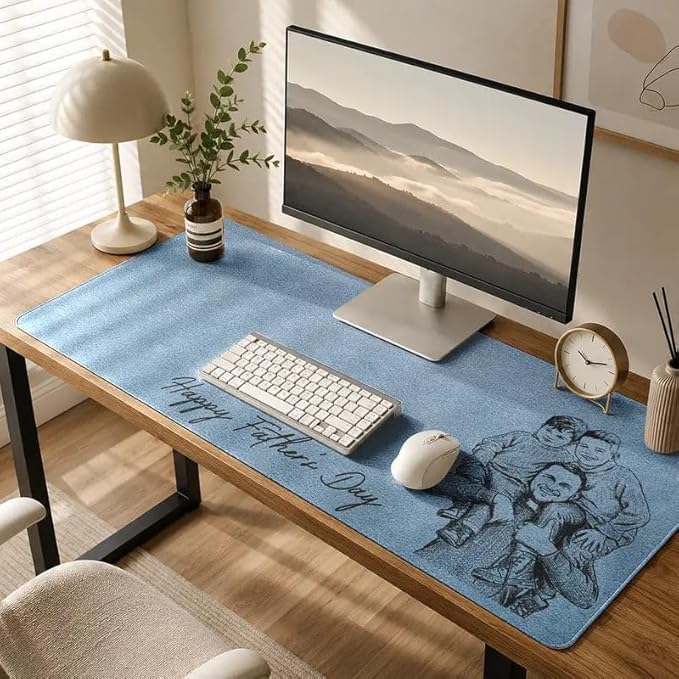 WANDER PRINTS Personalized Leather Desk Mat - Custom Photo Sketch Mouse Pad for Dad Grandpa, Father’s Day Office Desk Decor - Custom Photo Pencil Sketch Family Portrait Best Grandpa Dad Ever
