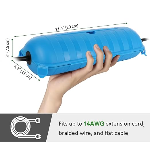 Flemoon Outdoor Extension Cord Safety Cover with Waterproof Protector Seal, Weatherproof Electrical Connection Box for Outdoor Outlets, Plugs, Sockets, Holiday Decorations, Power Tools, Blue