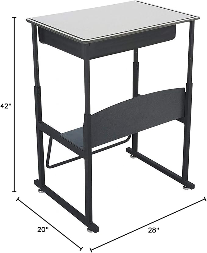 Safco Products 1204GR Alphabetter Adjustable-Height Desk Premium Desktop, Book Box, Swinging Footrest Bar, 28" x 20", Gray
