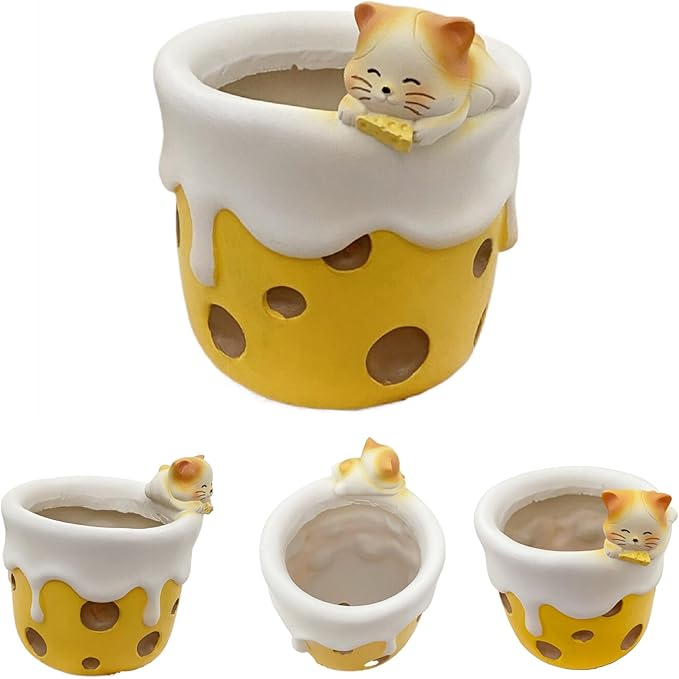 Cute Small Pen Pencil Holder, Kawaii Resin Cat Dog Dinosaur Rabbit Animal Paper Clip Toothbrush Mini Storage Organizer Office Desk Decorations