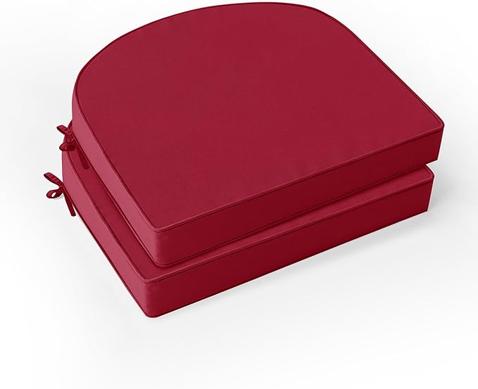 Outdoor Chair Cushions Set of 2: Waterproof & Fade Resistant Patio Furniture Cushions - 19 x 19 x 2 Inch Non Slip Round Corner Seat Cushion Pads with Removable Cover for Garden Yard Lawn, Burgundy