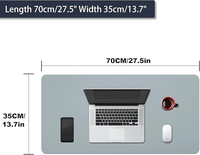 Desk Pad - Large Office Desk Protector, 27.5" x 13.7", Laptop Mat, Leather, Gray Blue