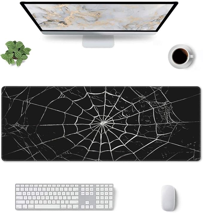 Spider Web Black Large Mouse Pad & Desk Mat Extended Mousepad with Stitched Edges Non-Slip Rubber Base Laptop Computer Keyboard Pad for Gaming, Office & Home Decor, XL - 31.5" X 11.8"